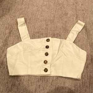 F21 Linen crop top, beige, button front, XS